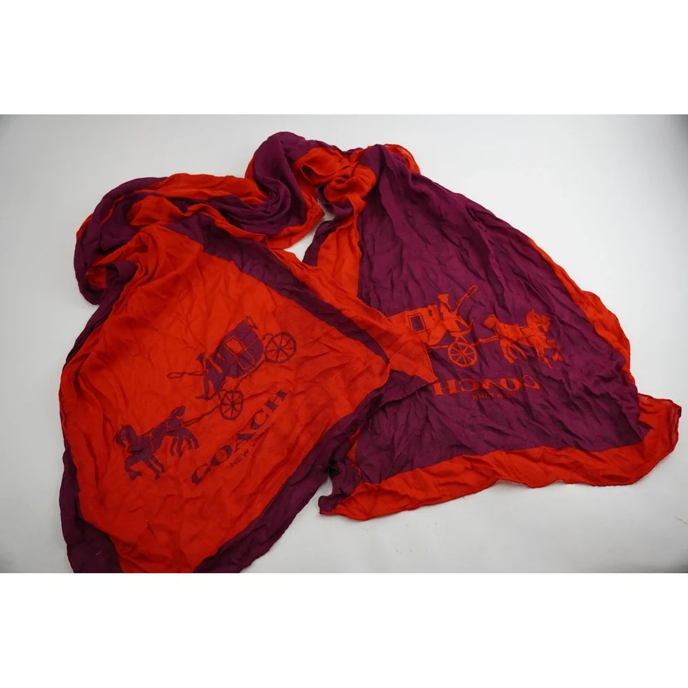 Coach Scarf Womens One Size‎ Red Fuchsia Horse Carriage Logo 85263 NWT